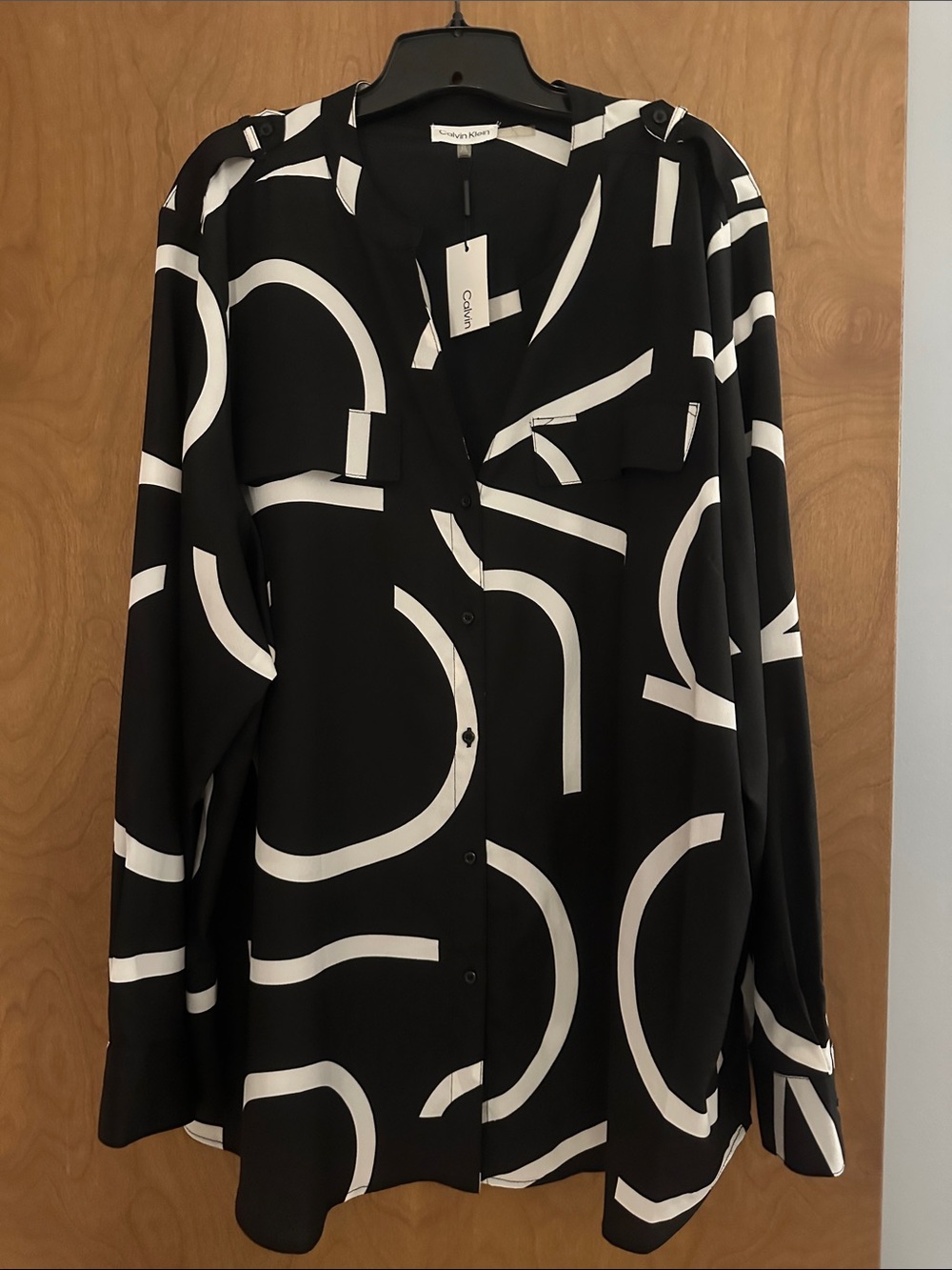 Calvin Klein Black and White Geometric-Print Button-Down Shirt